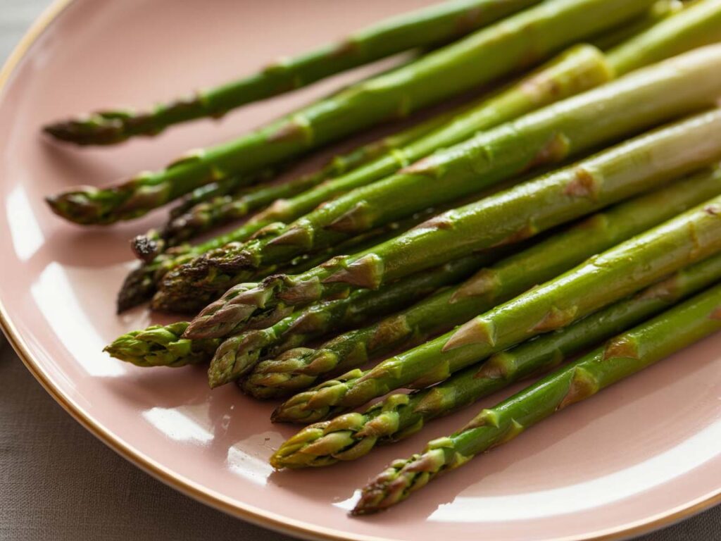 esparragos verdes a la plancha | plato rosa